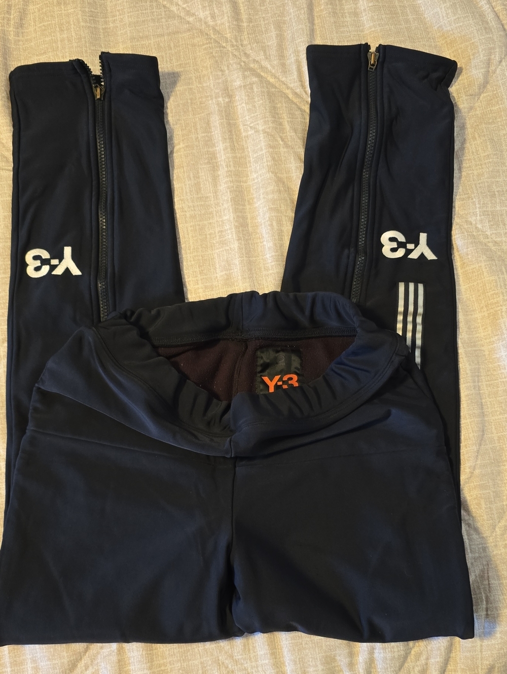 ADIDAS Y-3 Kids Black Athletic Zip Leggings with White Logo